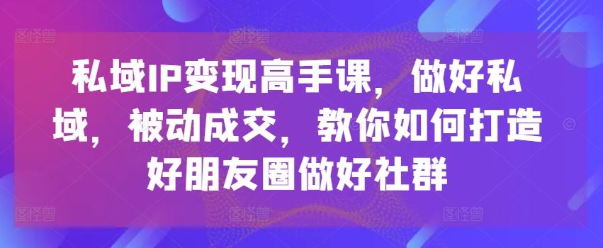 私域IP变现高手课，做好私域，被动成交，教你如何打造好朋友圈做好社群-桐创网