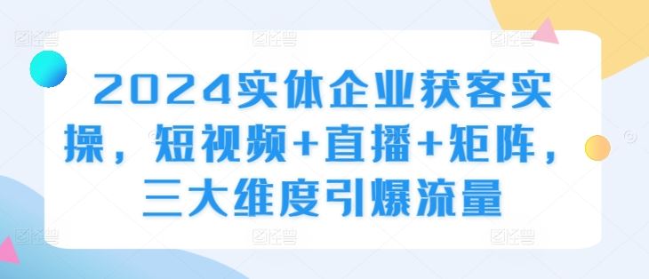 2024实体企业获客实操，短视频+直播+矩阵，三大维度引爆流量-桐创网