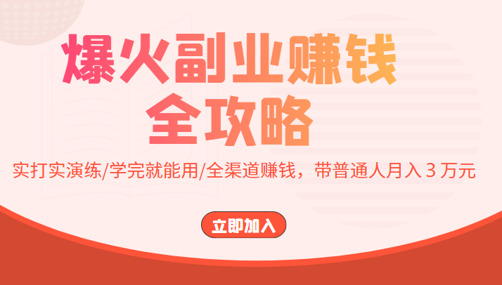 爆火副业赚钱全攻略：实打实演练/学完就能用/全渠道赚钱，带普通人月入３万元-桐创网