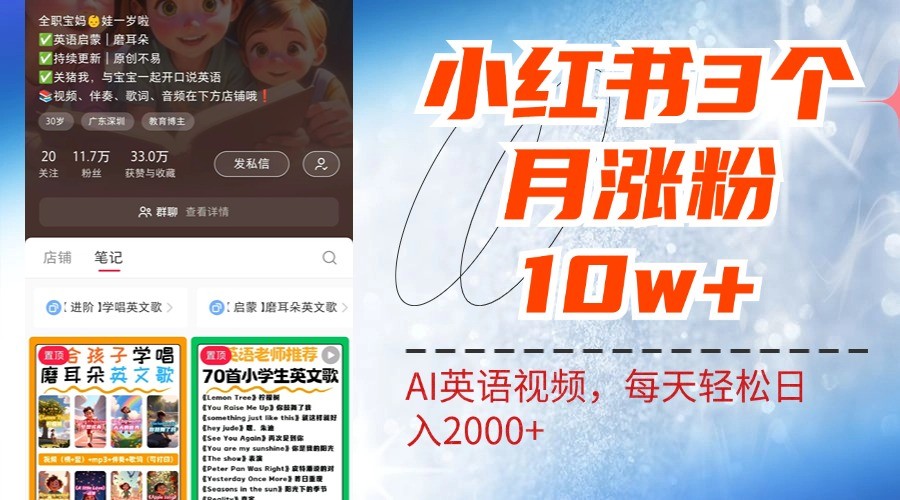 小红书三个月涨粉10W，AI英语视频0成本制作，每天轻松日入2000+-桐创网