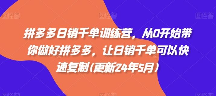 拼多多日销千单训练营，从0开始带你做好拼多多，让日销千单可以快速复制(更新24年8月)-桐创网