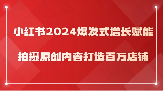 小红书2024爆发式增长赋能，拍摄原创内容打造百万店铺！-桐创网