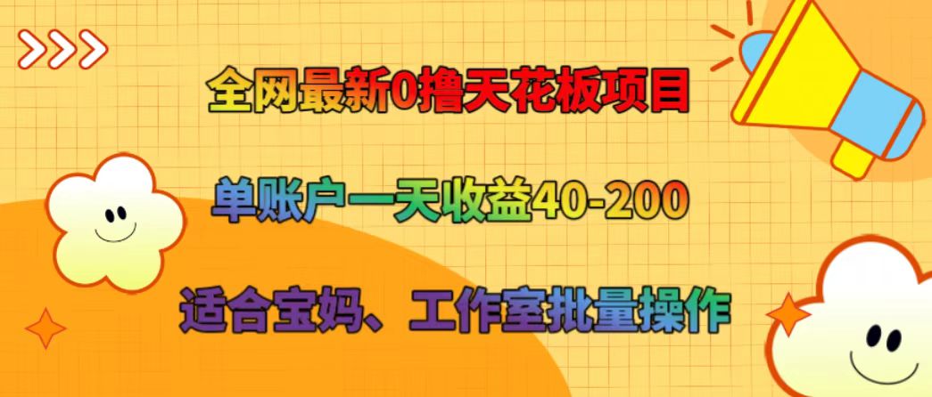 全网最新0撸天花板项目 单账户一天收益40-200 适合宝妈、工作室批量操作-桐创网