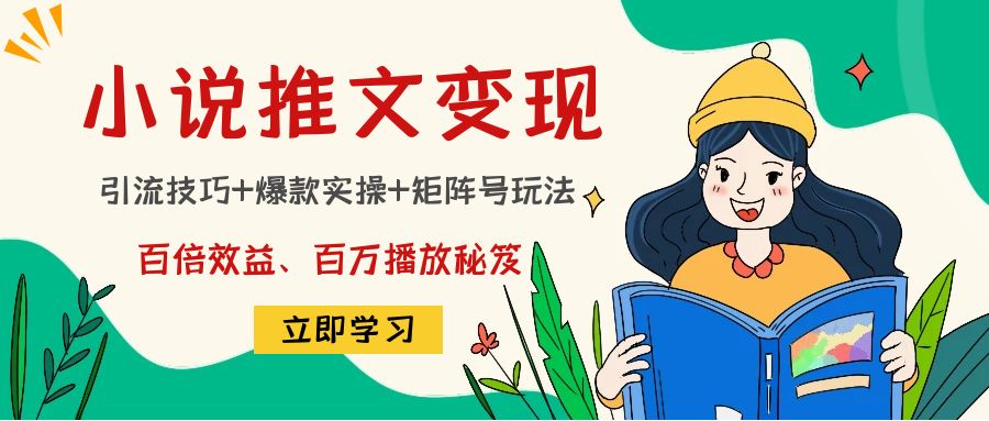 小说推文训练营：引流技巧+爆款实操+矩阵号玩法，百倍效益、百万播放秘笈-桐创网