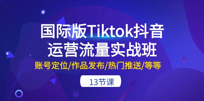 国际版Tiktok抖音运营流量实战班：账号定位/作品发布/热门推送/等等（13节）-桐创网