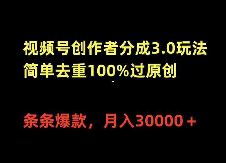 （10002期）视频号创作者分成3.0玩法，简单去重100%过原创，条条爆款，月入30000＋-桐创网