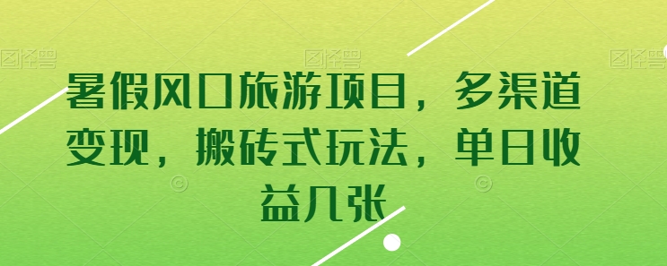 暑假风口旅游项目，多渠道变现，搬砖式玩法，单日收益几张-桐创网