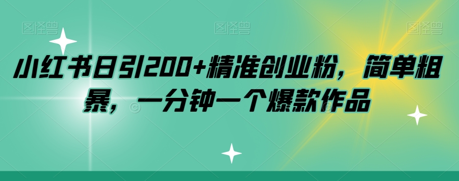 小红书日引200+精准创业粉，简单粗暴，一分钟一个爆款作品【揭秘】-桐创网