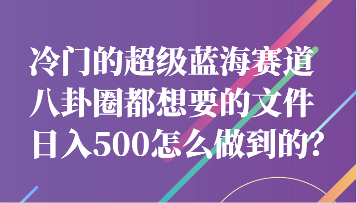 冷门的超级蓝海赛道，八卦圈都想要的文件，一天轻松日入500怎么做到的？-桐创网