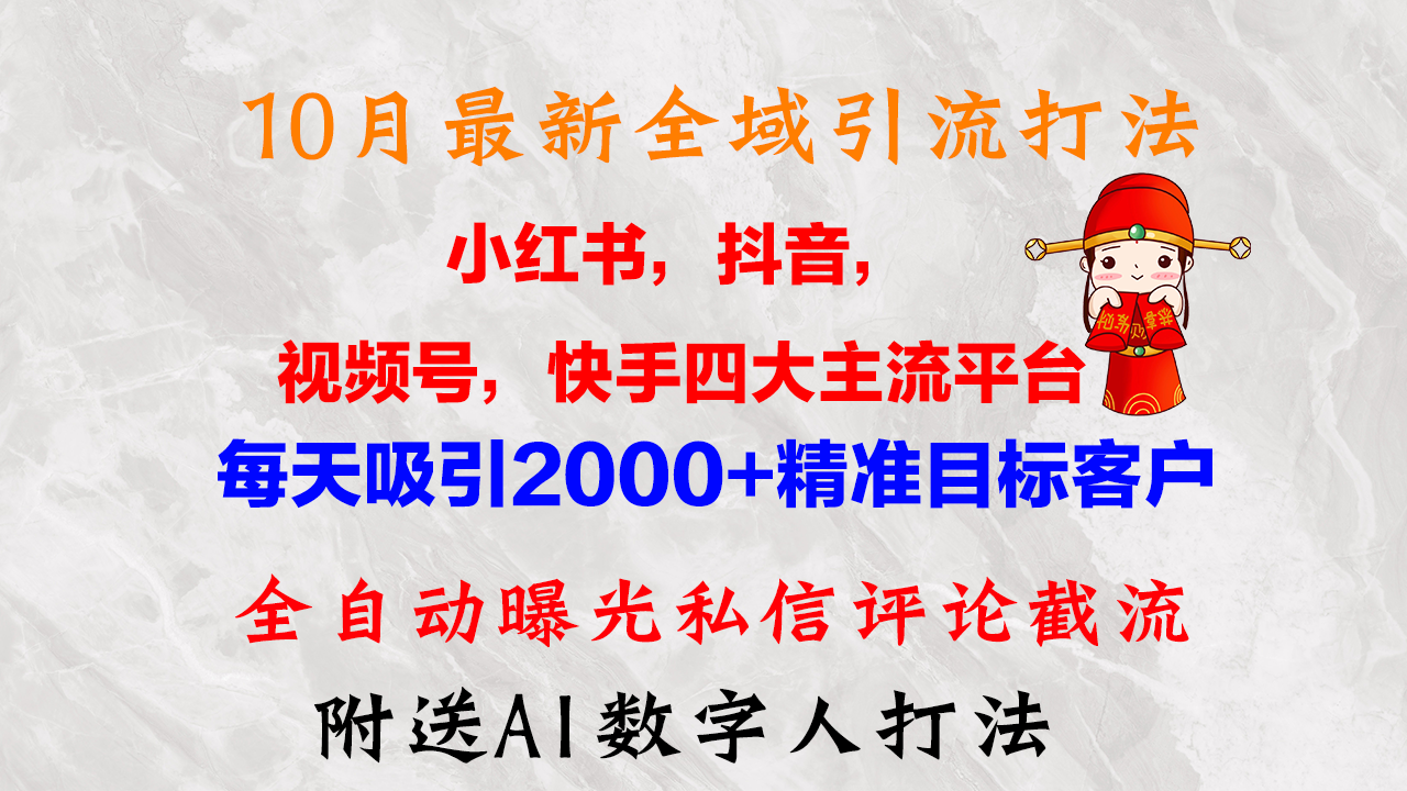 （12921期）10月最新小红书，抖音，视频号，快手四大平台全域引流，，每天吸引2000…-桐创网