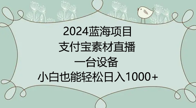 2024年蓝海项目，支付宝素材直播，无需出境，小白也能日入1000+ ，实操教程-桐创网