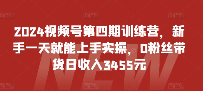 2024视频号第四期训练营，新手一天就能上手实操，0粉丝带货日收入3455元-桐创网