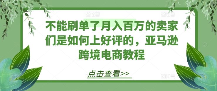 不能刷单了月入百万的卖家们是如何上好评的，亚马逊跨境电商教程-桐创网