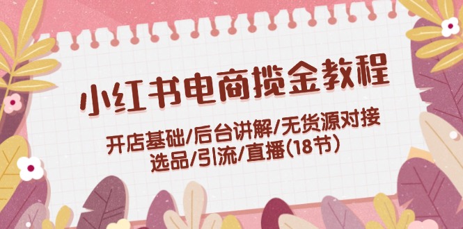 小红书电商揽金教程：开店基础/后台讲解/无货源对接/选品/引流/直播(18节)-桐创网