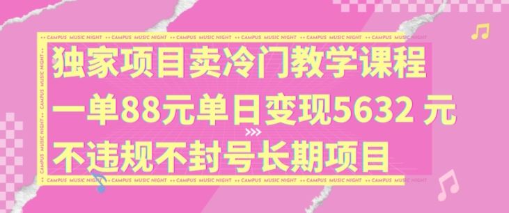 独家项目卖冷门教学课程一单88元单日变现5632元违规不封号长期项目【揭秘】-桐创网