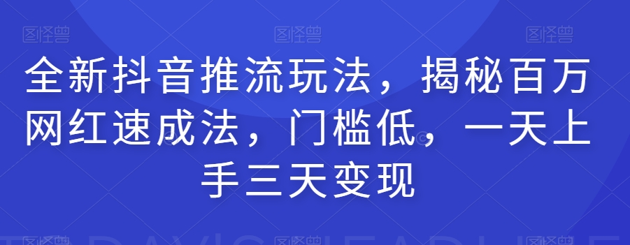 全新抖音推流玩法，揭秘百万网红速成法，门槛低，一天上手三天变现-桐创网