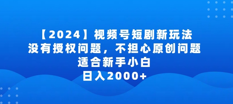 2024视频号短剧玩法，没有授权问题，不担心原创问题，适合新手小白，日入2000+-桐创网