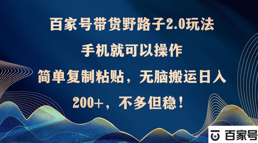 （12804期）百家号带货野路子2.0玩法，手机就可以操作，简单复制粘贴，无脑搬运日…-桐创网