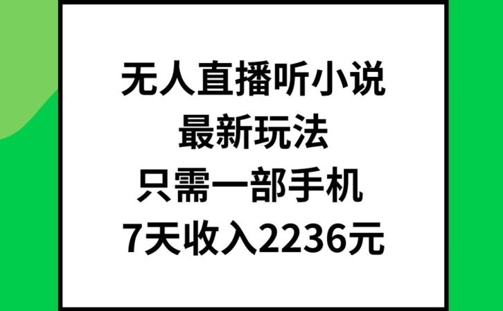 无人直播听小说最新玩法，只需一部手机，7天收入2236元【揭秘】-桐创网