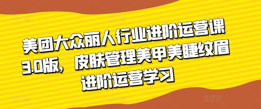 美团大众丽人行业进阶运营课3.0版，皮肤管理美甲美睫纹眉进阶运营学习-桐创网