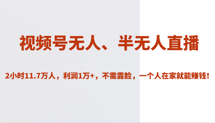 视频号无人、半无人直播2小时11.7万人，利润1万+，不需露脸，一个人在家就能赚钱！-桐创网