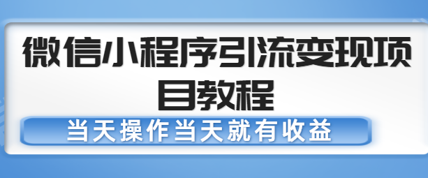 微信小程序引流变现项目教程，当天操作当天就有收益，变现不再是难事-桐创网