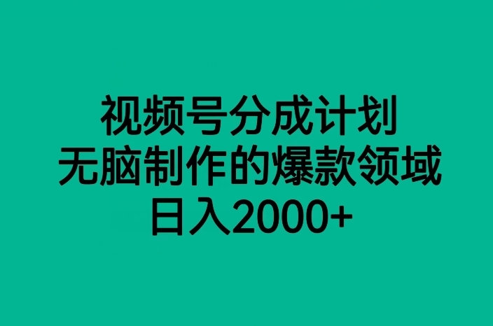 视频号分成计划，无脑制作的爆款领域，日入2000+-桐创网