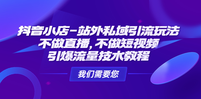 （4673期）抖音小店-站外私域引流玩法：不做直播，不做短视频，引爆流量技术教程-桐创网