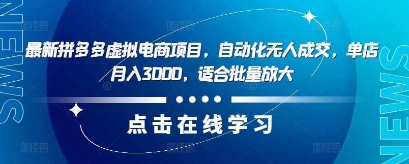 最新拼多多虚拟电商项目，自动化无人成交，单店月入3000，适合批量放大-桐创网