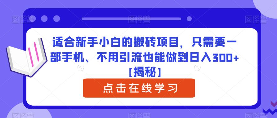 适合新手小白的搬砖项目，只需要一部手机、不用引流也能做到日入300+【揭秘】-桐创网