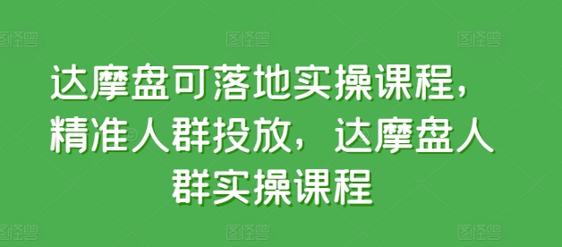 达摩盘可落地实操课程，精准人群投放，达摩盘人群实操课程-桐创网