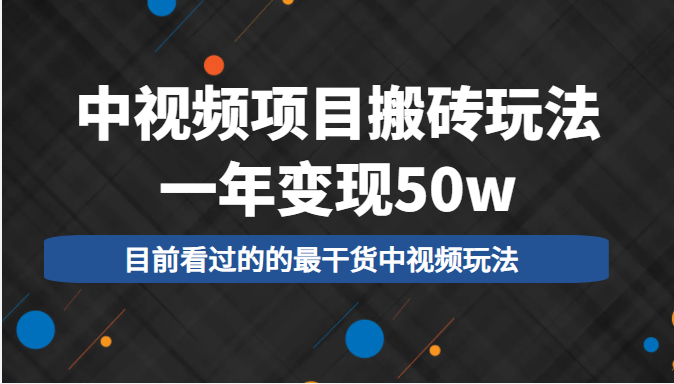 中视频项目搬砖玩法，一年变现50w，目前看过的的最干货中视频玩法-桐创网