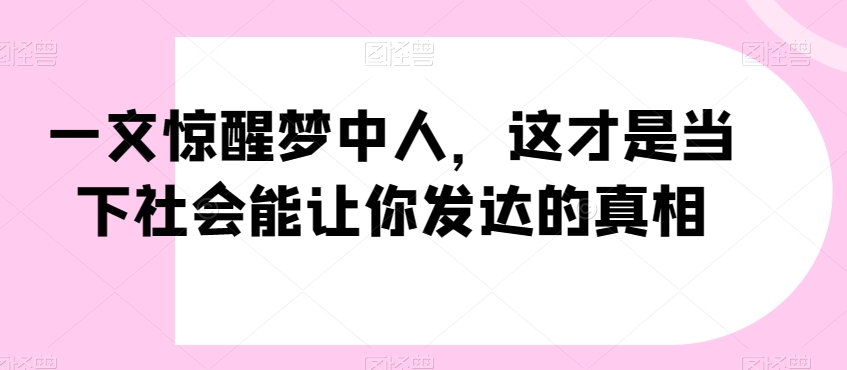 一文惊醒梦中人，这才是当下社会能让你发达的真相【公众号付费文章】-桐创网