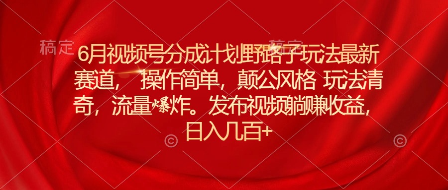 （11040期）6月视频号分成计划野路子玩法最新赛道操作简单，颠公风格玩法清奇，流…-桐创网