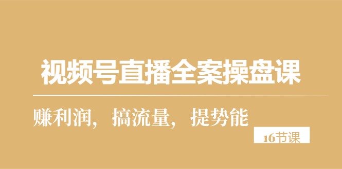 （10207期）视频号直播全案操盘课，赚利润，搞流量，提势能（16节课）-桐创网