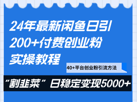 24年最新闲鱼日引200+付费创业粉，割韭菜每天5000+收益实操教程！-桐创网