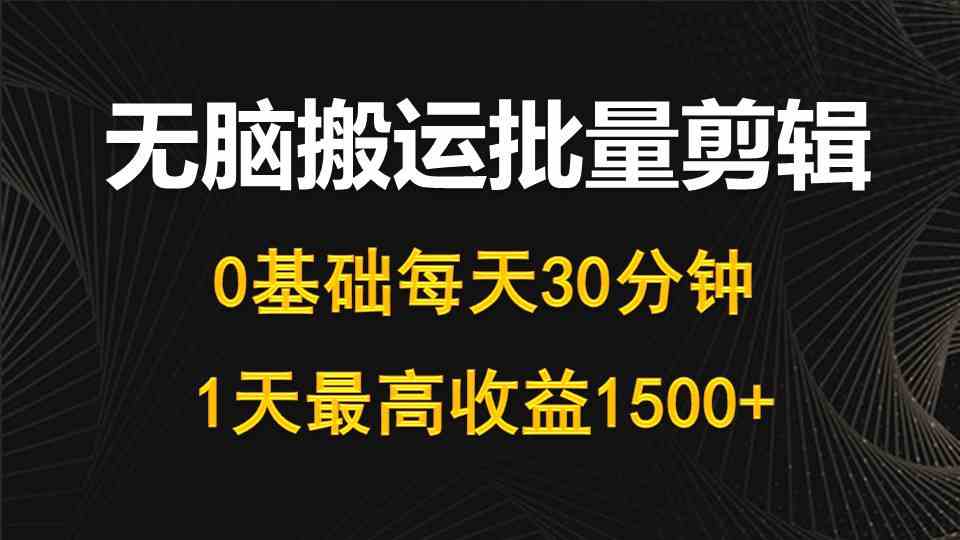 （10008期）每天30分钟，0基础无脑搬运批量剪辑，1天最高收益1500+-桐创网