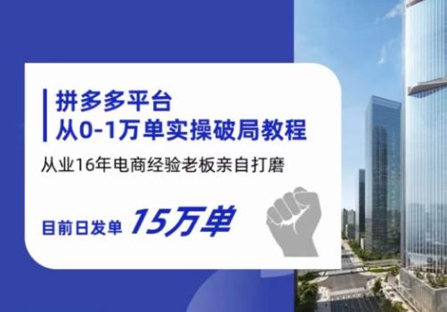 拼多多从0-1万单实操破局教程，从业16年电商经验打磨，目前日发单15万单-桐创网