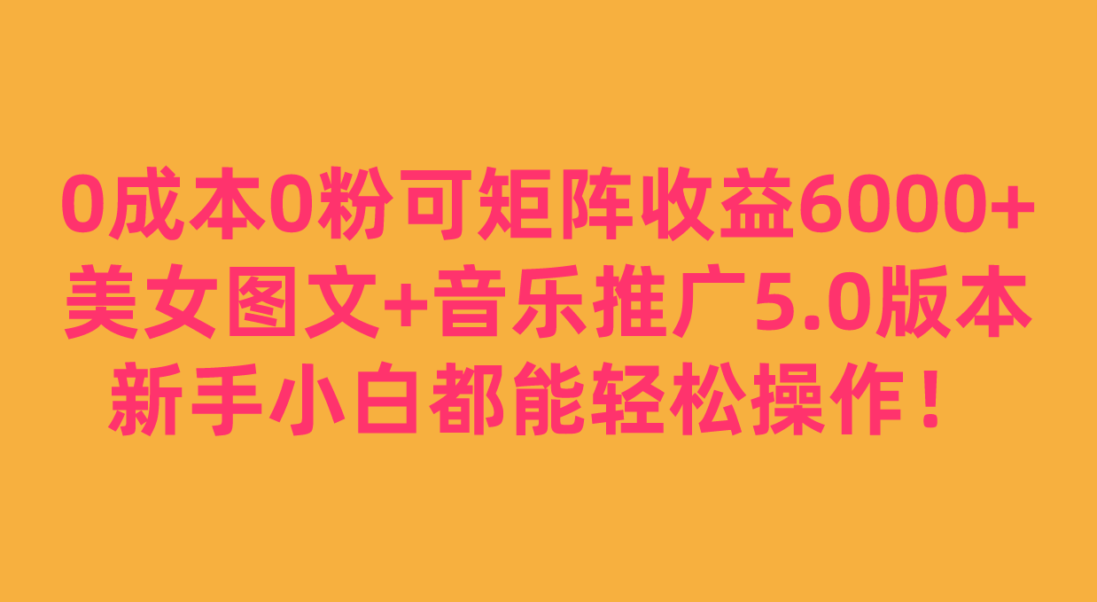 0成本0粉可矩阵月收益6000+，美女图文+音乐推广5.0版本，新手小白都能轻松操作！-桐创网