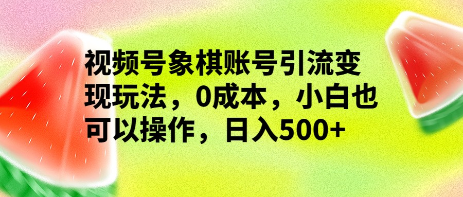 视频号象棋账号引流变现玩法，0成本，小白也可以操作，日入500+-桐创网