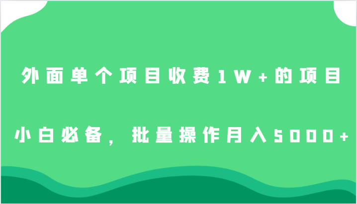 外面单个项目收费1W+的项目，小白必备，批量操作月入5000+-桐创网