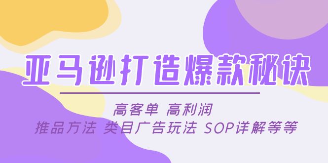 （4879期）亚马逊打造爆款秘诀：高客单 高利润 推品方法 类目广告玩法 SOP详解等等-桐创网