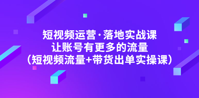 （4961期）短视频运营·落地实战课 让账号有更多的流量（短视频流量+带货出单实操）-桐创网