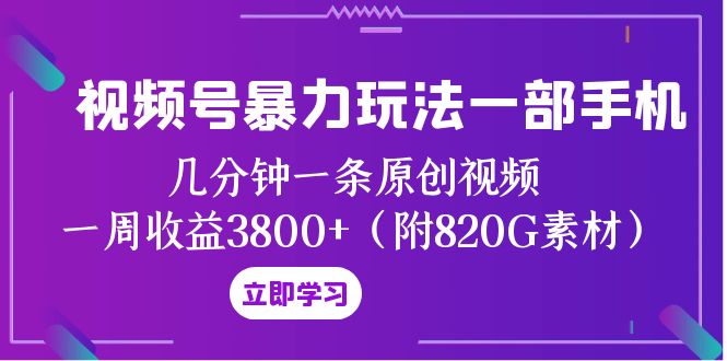 视频号暴力玩法一部手机 几分钟一条原创视频 一周收益3800+（附820G素材）-桐创网