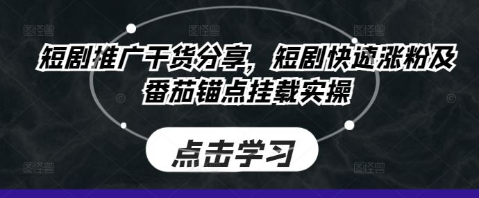 短剧推广干货分享，短剧快速涨粉及番茄锚点挂载实操-桐创网