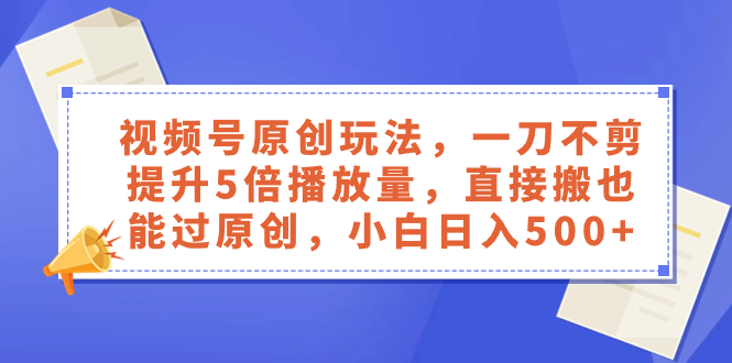 （8286期）视频号原创玩法，一刀不剪提升5倍播放量，直接搬也能过原创，小白日入500+-桐创网