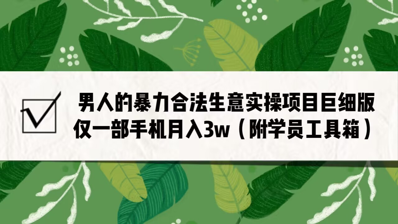 男人的暴力合法生意实操项目巨细版：仅一部手机月入3w（附赠学员工具箱）-桐创网