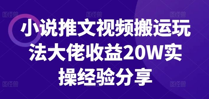 小说推文视频搬运玩法大佬收益20W实操经验分享-桐创网