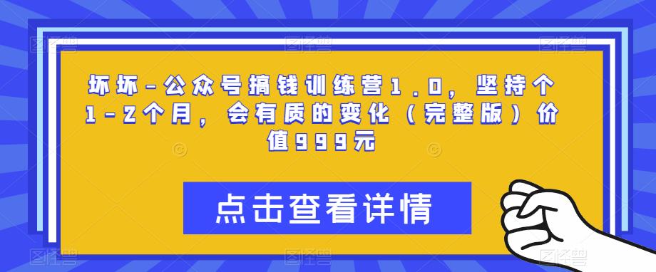 坏坏-公众号搞钱训练营1.0，坚持个1-2个月，会有质的变化（完整版）价值999元-桐创网