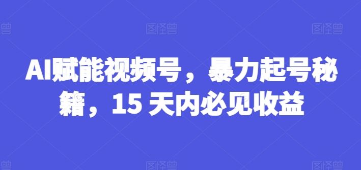 AI赋能视频号，暴力起号秘籍，15 天内必见收益【揭秘】-桐创网